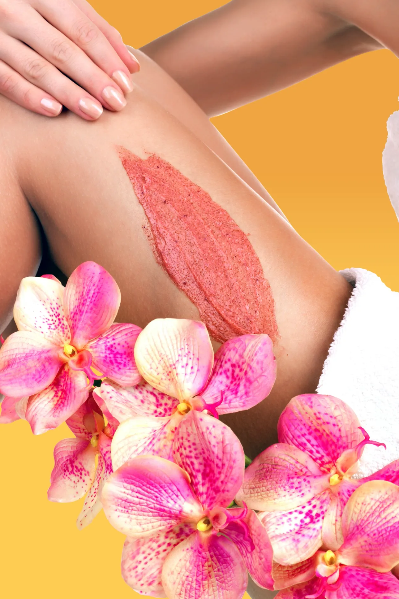 Glatte Beine mit Pflegepeeling und Orchideen